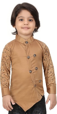 FASHION GRAB Boys Printed Asymmetric Kurta(Brown)