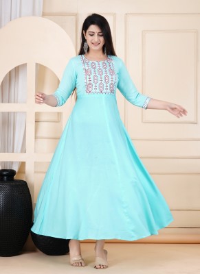 petarn Women Embroidered Anarkali Kurta(Light Blue)