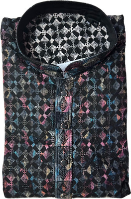 vastra vaani Men Printed Straight Kurta(Black)