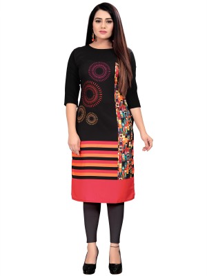 maruti fab Women Floral Print, Colorblock A-line Kurta(Multicolor, Red, Black)