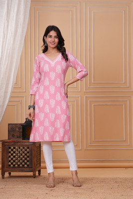SELKET Women Printed A-line Kurta(Pink)