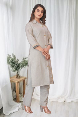 Mastvery Women Striped, Self Design, Colorblock Straight Kurta(Beige)