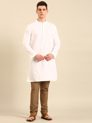 Linen Club Men Solid Straight Kurta(White)