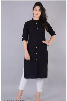 TRADITIONAL FASHION Women Solid Straight Kurta(Black)