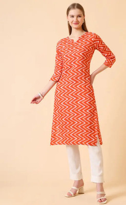 Toryan Women Printed, Floral Print Straight Kurta(Orange)