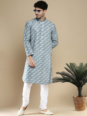 ANOUK Men Abstract Straight Kurta(Blue)