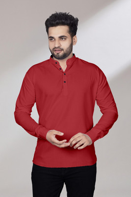 Kavyangle Creation Men Solid Straight Kurta(Red)