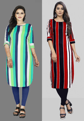 tanvi creation Women Printed Straight Kurta(Red, Multicolor)