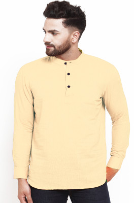 AD & AV Men Solid Straight Kurta(Beige)