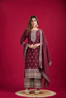 kiwastudio Embroidered Kurta, Palazzo & Dupatta Set