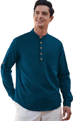 LENIA Men Solid A-line Kurta(Blue)