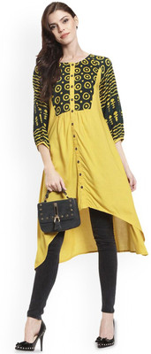 ANOUK Women Printed A-line Kurta(Yellow)