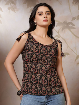 Nayo Women Printed Straight Kurta(Black)