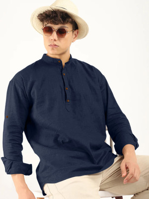 MACSIVO Men Solid Straight Kurta(Dark Blue)