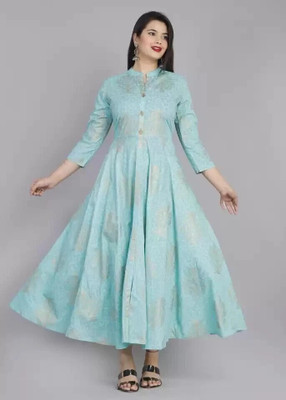 RACHNA FASHION Women Printed Flared Kurta(Light Blue)