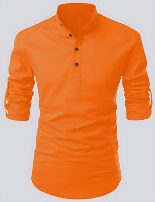 Ladyflock Men Solid Straight Kurta(Orange)