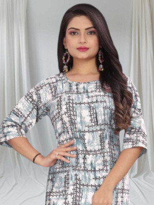 SUMITA SAREE Women Printed Straight Kurta(Grey)