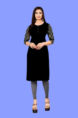 Coft Women Solid Straight Kurta(Black)