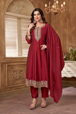 Dhruti Creation Embroidered Kurta, Churidar & Dupatta Set