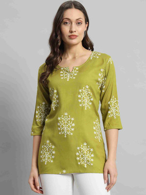 Radhika Creation Women Printed A-line Kurta(Green)