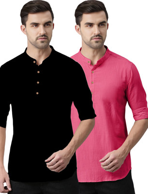 UNIFAV Men Solid Straight Kurta(Pink)