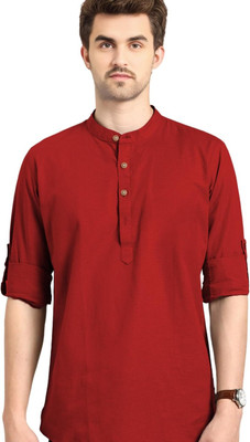 Amrit topwear Men Solid Straight Kurta(Red)
