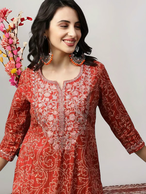Wawlooks Women Printed Straight Kurta(Red)