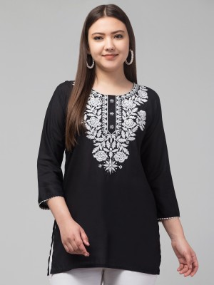 Eminent Enterprise Women Embroidered Straight Kurta(Black, White)