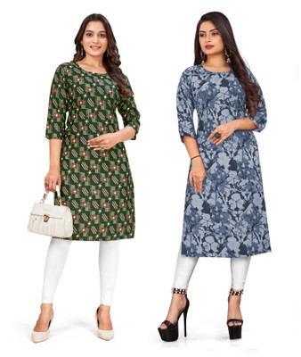PAYAL POLYESTER Women Printed Straight Kurta(Multicolor)
