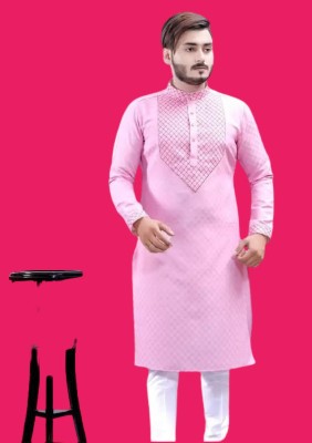 Riyallf Hub Men Solid Straight Kurta(Pink)