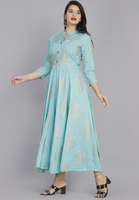 Tejal Textile Women Embroidered Anarkali Kurta(Silver)