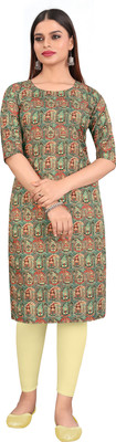 Wow Ethnic Women Printed, Floral Print A-line Kurta(Dark Green)