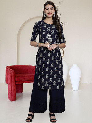 EthnicBasket Women Printed A-line Kurta(Blue)