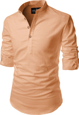 HouseOfCommon Men Solid Straight Kurta(Orange)