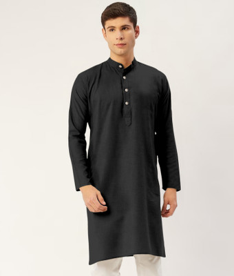 HouseOfCommon Men Solid Straight Kurta(Black)