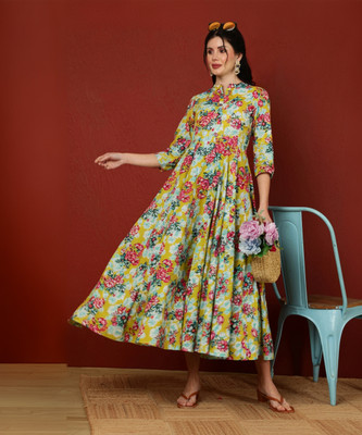 Gulmohar Jaipur Women Printed Flared Kurta(Yellow)