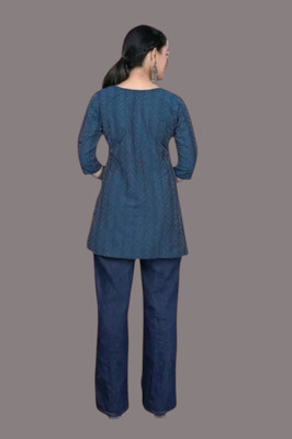 U Creationj Women Paisley Trail Cut Kurta(Blue)