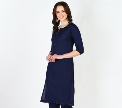 Anvi creation Women Embroidered Straight Kurta(White)