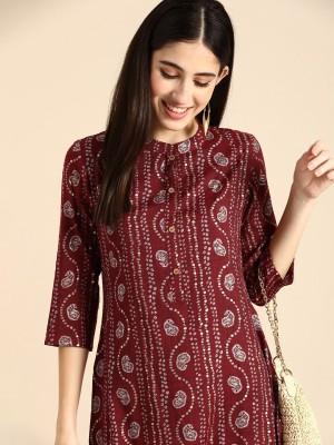 ANOUK Women Self Design Straight Kurta(Maroon)