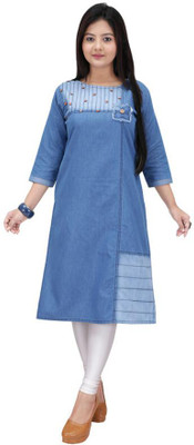 anmol fashion Women Washed Straight Kurta(Blue)