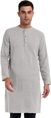 HouseOfCommon Men Self Design Straight Kurta(Grey)