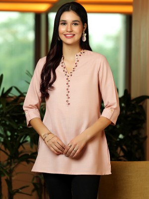 LIBAS Women Solid Straight Kurta(Beige)