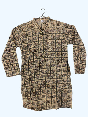 SonamFancyHub Men Block Print Straight Kurta(Beige)