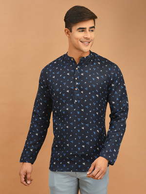 DEYANN Men Printed A-line Kurta(Blue)
