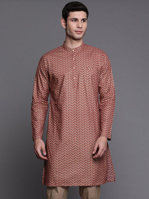 ANOUK Men Striped Straight Kurta(Maroon)