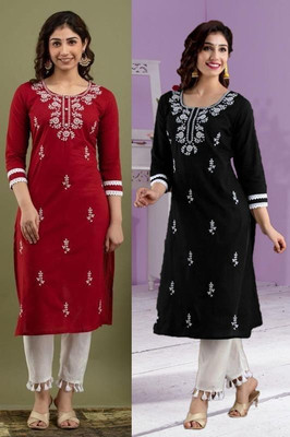 vikshi Women Embroidered Straight Kurta(Multicolor)