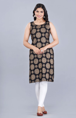 Vihit creation Women Printed A-line Kurta(Black)