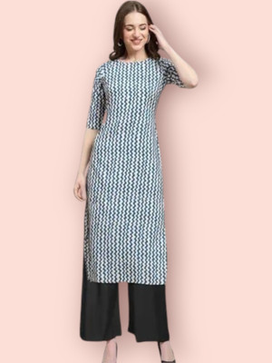 MS ENTERPRISE Women Printed Straight Kurta(Blue)