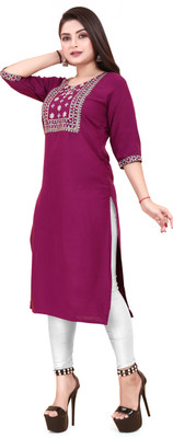 RIDDHI COLLECTION MALL Women Embroidered A-line Kurta(Purple)