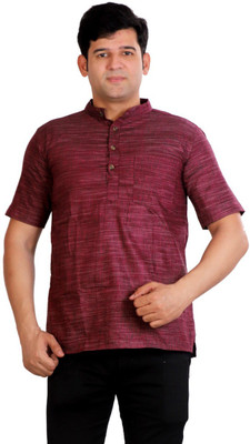 LIBSADRESSES Men Solid Straight Kurta(Maroon, Grey)